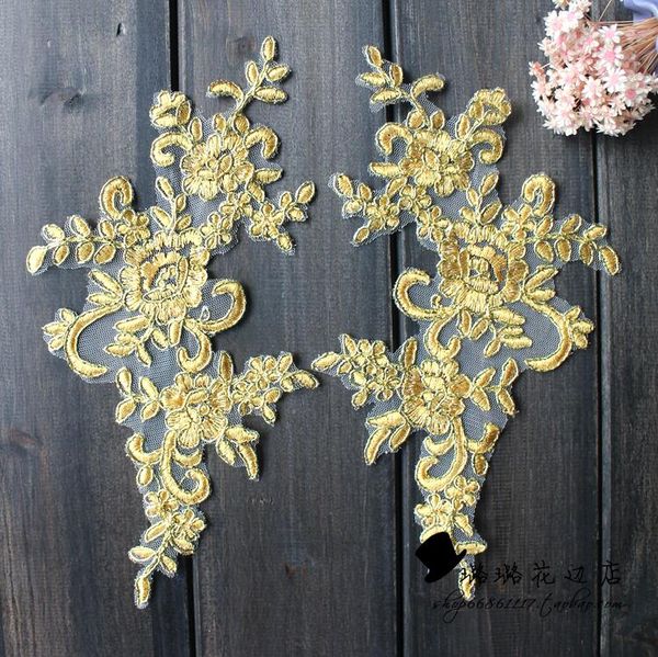 4 pièces / 2 paires 25 * 12cm miroir Venis Lady couture or ivoire fleur rouge floral garnitures appliques patch pour robe de mariée