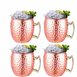 4 peças 550ml 18 onças moscow mule caneca de aço inoxidável martelado cobre banhado a cerveja copo de café bar drinkware3380