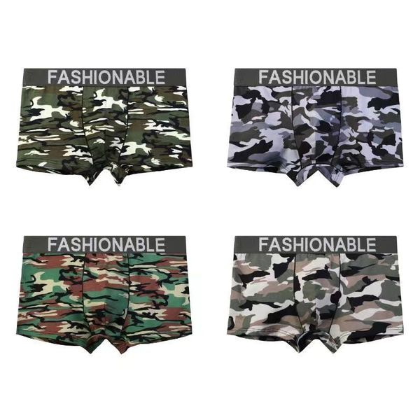 4 pièces nouveau camouflage hommes sous-vêtements pur coton tendance mode garçons jeunes sport boxeurs mode boxeurs confortables