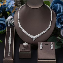 Ensemble complet de 4 pièces de bijoux de mariée en zircone pour femmes, bijoux de fête de luxe, dubaï, Nigeria, collier de mariage en cristal CZ, 240130