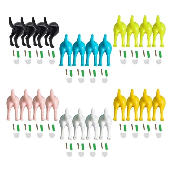 4 pièces de ménage mignon en plastique en forme de chien queue crochet cintre vêtements manteau chapeau clé support mural 220311