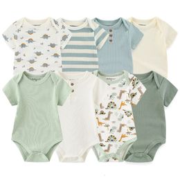 4 pièces de vêtements ajustés nouveau-né imprimé coton bébé hommes combinaison à manches courtes bébé fille vêtements dessin animé 0-12 M Beibei 240116