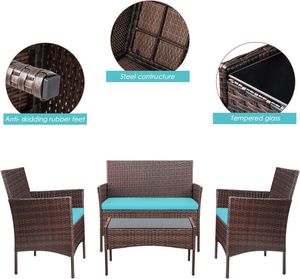 4 pièces Patio Chaise de rotin en osier, en plein air Utilisez des ensembles de meubles de balcon au bord