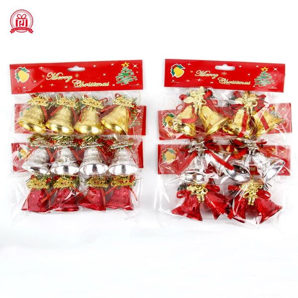 4 unids/set campanas de Navidad rojas, doradas y plateadas adorno colgante de árbol cascabeles de Metal para decoración de vacaciones de Navidad regalo para niños 1,7 