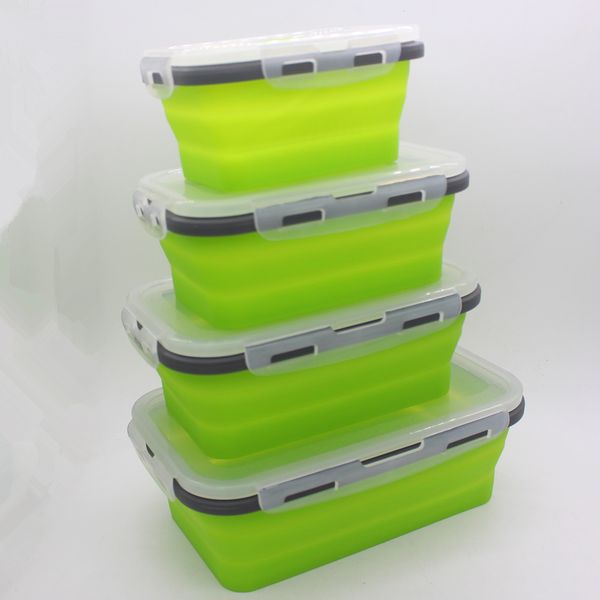 4 Pièces Boîte À Lunch En Silicone Conteneur De Nourriture Pliable Sans BPA Conteneur De Stockage De Nourriture Pliable Micro-Ondes Congélateur Coffre-fort 201214