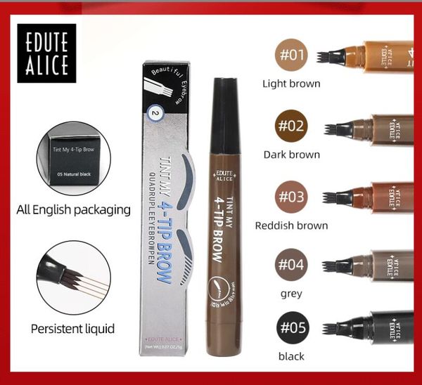 Stylo à sourcils à 4 points, stylo à sourcils à micro-encre, crayon à sourcils imperméable avec pointes de micro-fourchette pour le maquillage quotidien naturel des yeux bruns