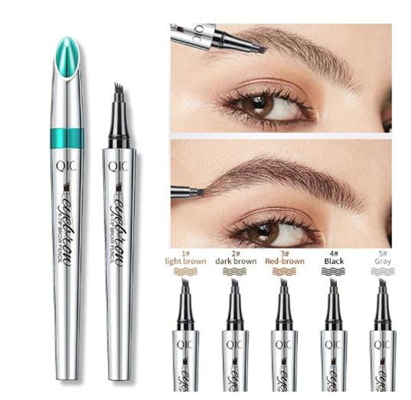 Stylo de tatouage de sourcils 4 Points, 5 couleurs, crayon à sourcils liquide marron, Microblading, crayon à sourcils Ultra-fin, étanche, cosmétique pour les yeux