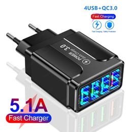 4 poort 20W Fast Chargers Snelle lading 3.0 voor Samsung Xiaomi Huawei USB Mobiele telefoon oplader