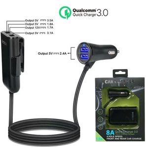 4 poort QC 3.0 Autolader 4 poort Snelle lading 3.0 Telefoon Auto Fast Front Back Charger Adapter Auto Draagbare oplader Plug met Retail Pakket