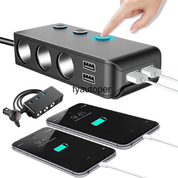 4 puertos USB 3 vías Auto Car Cigarette Lighter Socket Splitter Cargador Adaptador de enchufe DC 5V 1A + 2.1A para todos los teléfonos y PC Mp3