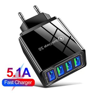Chargeur rapide USB 4 ports QC 3.0, adaptateur mural rapide, pour IPhone 15, Samsung S24, Huawei Moto, Android, prise EU UK US