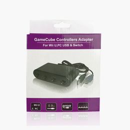Adaptateur de contrôleur GameCube 4 Ports pour Wii U PC, convertisseur de jeu avec commutateur USB, emballage de vente au détail, 40 pièces/lot