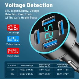 4 ports LED Display Car Chargeur Adaptateur de chargeur de téléphone à charge rapide en voiture pour iPhone Xiaomi Huawei Samsung 4.8A USB Car Charger