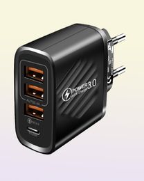 4 Puertos PD USBC CA Home Chargers Home Wall Charger Power Adaptadores de alta velocidad enchufes para iPhone 13 Samsung HTC Android Phone PC W9030991