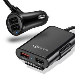 4 poorten QC3.0 USB autolader Universal USB snelle adapter met 5.6ft verlengsnoer kabel voor MPV USB Car Telefoonlader