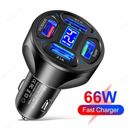 Chargeur de voiture USB 4 Ports 66W, Charge rapide, QC3.0, adaptateur de Charge pour téléphone portable, pour iPhone Xiaomi Samsung