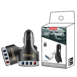 4 ports USB Car Charger Mini 2.4A QC3.0 Chargeur de charge rapide pour iPhone 13 12 11 Pro Xiaomi Huawei Mobile Phone Adaptateur