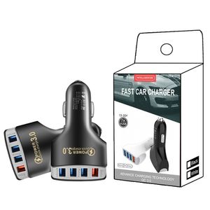 4 Ports USB Car Charger Mini 2.4A QC3.0 Snellaadlader voor iPhone 13 12 11 Pro Xiaomi Huawei Mobiele telefoonadapter