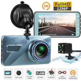 4 pulgadas 1080P lente dual coche DVR Cámara grabadora de vídeo cámara de salpicadero inteligente G-Sensor trasero 170 grados gran angular Ultra resolución 2.5D HD