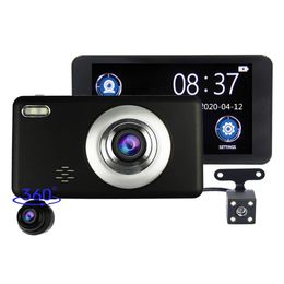 DVR de voiture à écran tactile de 4 pouces, 3 caméras Dashcam, caméscope vidéo de voiture FHD 1080P avant + arrière + objectif amovible rotatif à 360 ° 170 ° 140 ° 120 ° FOV