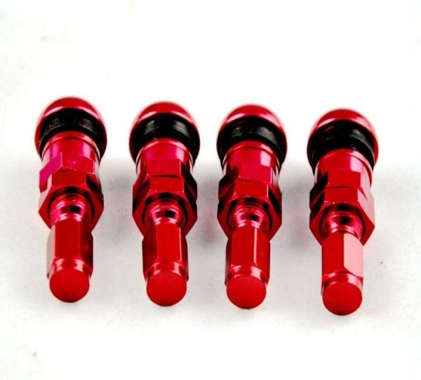 4 Vástago de válvula de neumático de rueda sin cámara de aluminio rojo para coche, cuatro pernos con tapas antipolvo, accesorios para llantas de ruedas 1521611