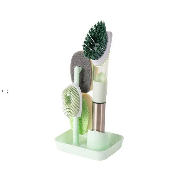 4 ensembles d'outils de cuisine remplaçables ensembles de brosses de nettoyage de remplissage de liquide automatique de jardin et de maison ensemble de lavage de vaisselle pratique JN08