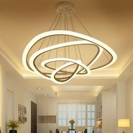 4 RING Acrylique Chandelier Pendant Round Round Lamp 90-260V 64 88 100 cm Personnalité Simple PENDANT LAMPS LLFA2715