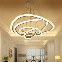 4 Ring Acryl kroonluchter moderne ronde hanglamp 90-260V 64 88 100 cm eenvoudige persoonlijkheid hanger lampen llfa264G