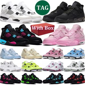 Met doos 4S roze basketbalschoenen 4 Sail Thunder Militaire Black Cat Men Women Infrared White Oreo University Blue Outdoor Heren Trainer