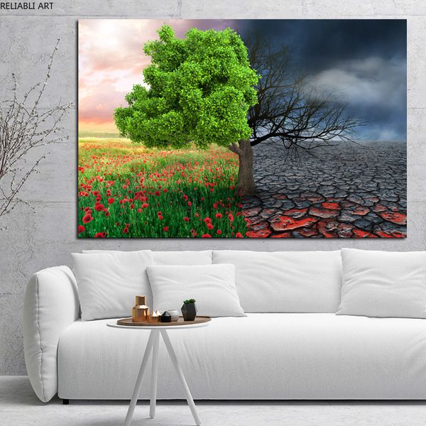 4 saisons coloré arbre affiches et impressions images abstraites toile Pianting mur Art pour salon décoration de la maison pas de cadre