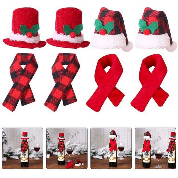 4 juegos de botellas de Navidad, pequeños sombreros de Papá Noel, mini manualidades, decoración, bufanda, decoraciones, tapas, decoraciones, 230920