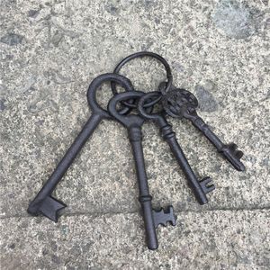 4 ensembles de clés en fer, style ancien, geôlier des années 1800, esclave, reproduction antique, grandes clés de porte en fonte, décoration en métal marron à suspendre