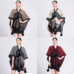 4 sjaals kleuren herfst oversized kruis mantel gebreide multipurpose poncho capes vrouwen los fur ball streetwear geprinte sjaal gekweekt 231013