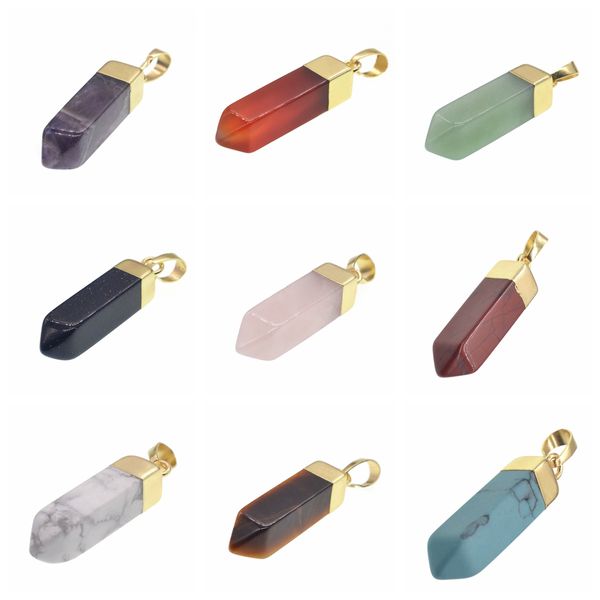 Pendentif en pierre précieuse en forme de cône à 4 côtés, Chakra Hexagonal en cristal, pendentifs à Quartz pointus, colonne en pierre artificielle pour femmes et hommes