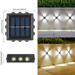 4 côtés lampes murales solaires extérieures 16 LED chaudes étanches haut bas droite gauche éclairage solaire lumineux balcon cour jardin décoration projecteurs à énergie solaire