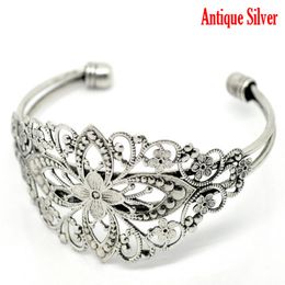 4 bracelets joncs fleur filigrane couleur argent 16.5cm (b15699) Q0717