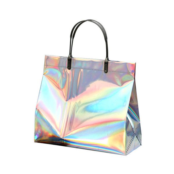 4 Tamaño PVC Laser Rainbow Bag Bolso de compras Venta al por mayor Bolsa de regalo impermeable engrosada Bolsas de ropa de plástico LX4864