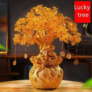 4 taille résine Citrine Feng Shui argent arbre chanceux décoration de la maison ornements Festival vacances cadeaux apporter richesse 210804