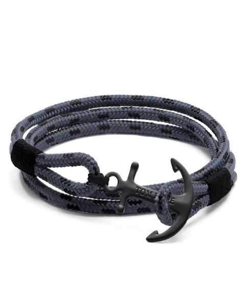 4 Tom Hope Pulsera Eclipse Cadenas de cuerda de hilo gris Charmas de anclaje de acero inoxidable con caja y TH78664221