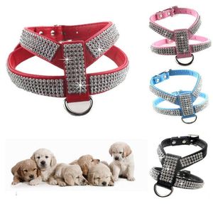 4 tailles en cuir PU strass chien harnais sécurité confortable habiller collier de harnais pour animaux de compagnie pour petit moyen grand chien 2107128306605