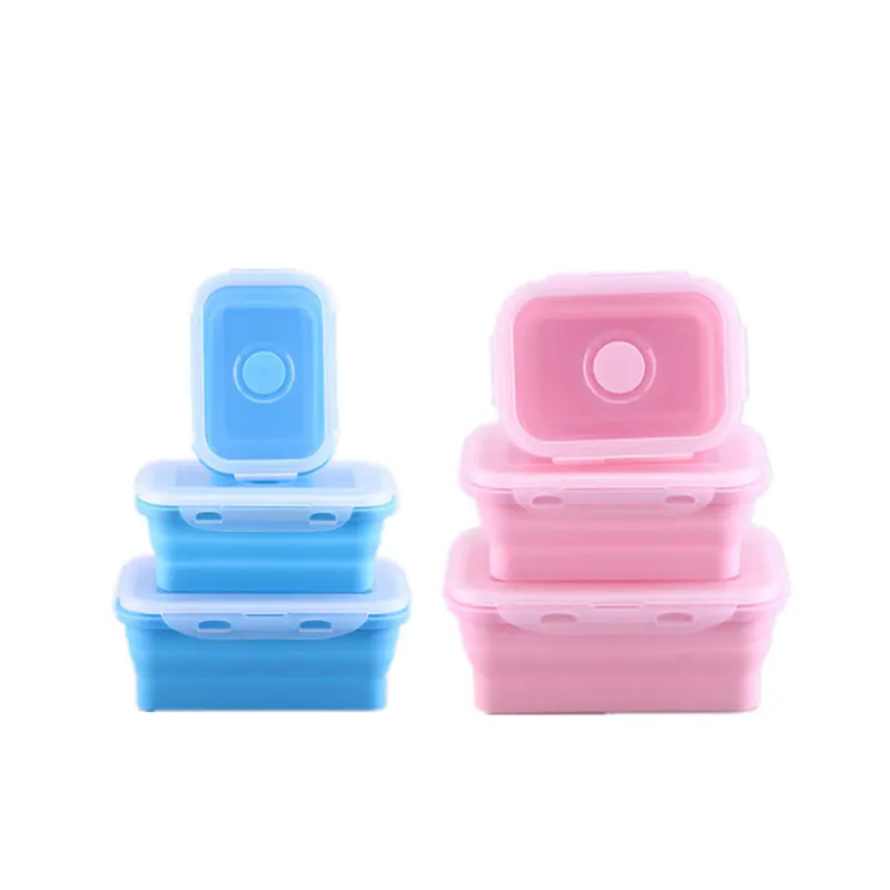 4 크기 실리콘 접이식 벤토 박스 접을 수있는 도시락 상자 전자 레인지 전자 레인지 휴대용 식사 식품 저장 용기 성인