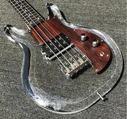 Guitare basse électrique acrylique à 4 cordes, Pickguard en bois 24F, corps en cristal, manche en érable, doigt en palissandre