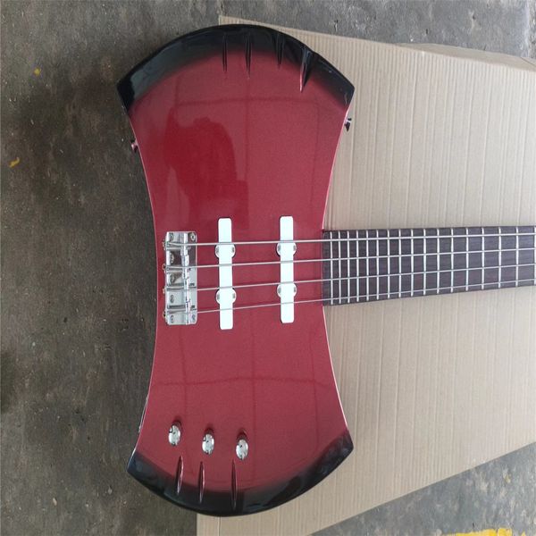 Guitare électrique personnalisée basse 4 cordes en métal chromé rouge