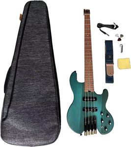 4-snarige headless basgitaar met ASH body en geroosterde esdoorn hals, elektrische basgitaar met massieve body, actieve pick-up, afgeronde frets voor rock, blues, heavy metal en jazzmuziek