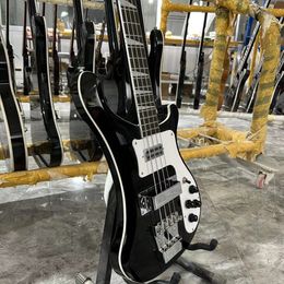 Guitare basse électrique noire 4003, 4 cordes, matériel chromé, un corps de cou, bonne liaison, double sortie, Ric China bass droit