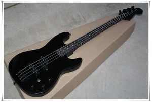 Guitare basse électrique 4 cordes Black Body avec matériel noir, motif tête de mort sur la plaque de cou, peut être personnalisé