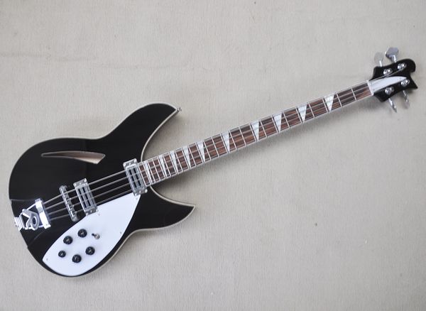 Guitare basse électrique semi-creuse noire à 4 cordes avec touche en palissandre couleur de logo personnalisée disponible
