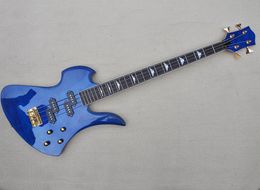 Guitare basse électrique bleue à 4 cordes avec placage d'érable matelassé, touche en palissandre