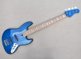 Guitare basse électrique bleue à 4 cordes avec touche en érable