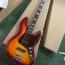 4 Strings Cherry Sunburst Electric Bass Guitar met Red Pearl Pickguard Rosewood Freeboard aanpasbaar